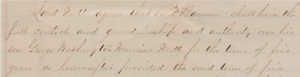 From the handwritten between Barnum and Nutt contract: “Said Nutt agrees that said Barnum shall have the full control and guardianship and authority over his son George Washington Morrison Nutt for the term of five years as hereafter provided that said term of five…”