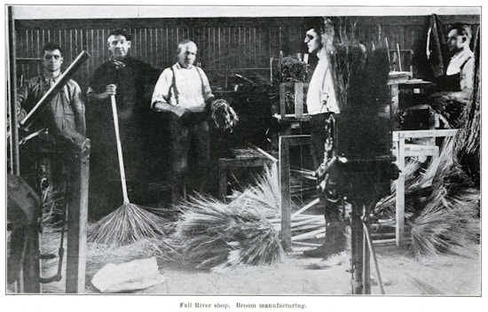 Five men working in the Fall River broom shop.