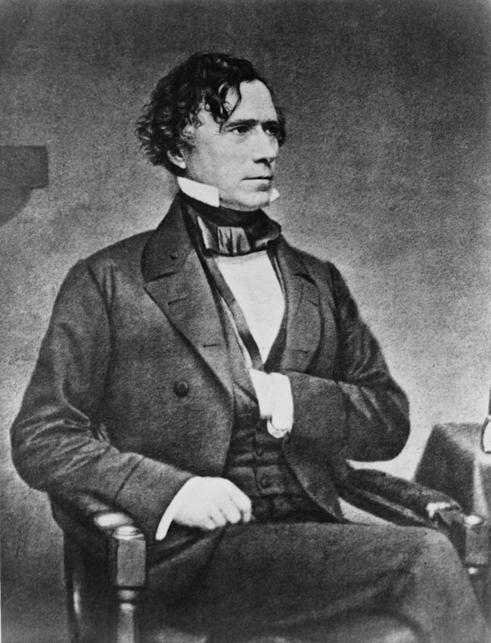 Franklin Pierce, seated, in suit, with hand inside vest.