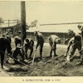Men working with rakes.