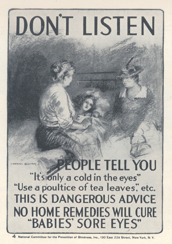 Poster with drawing of a woman and baby in bed with two women sitting next to them.