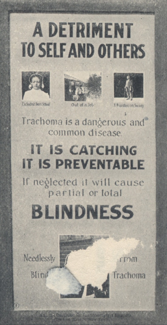 Poster showing individuals made blind from trachoma.
