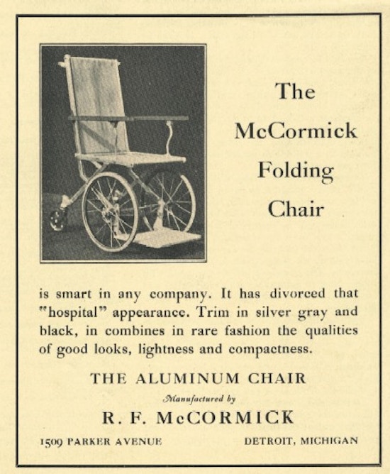 A advertisment for a folding wheelchair.