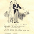 A drawing of a bride in leg braces standing next to a groom.
