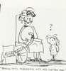 A drawing of a women in a wheelchair with chestpiece as a girls looks on.