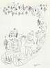 Drawing of a row of Christmas celebrants led by a young man in a wheelchair.