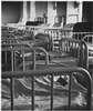 A large group of institutional beds.