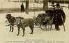 Photograph of Vaillancourt (who has one leg) standing in the snow, with cructhes, in front of a sleigh being drawn by two large muzzled dogs .