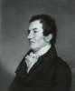 Painted portrait of Laurent Clerc wearing a high ruffled collar and dark coat