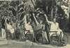 Five women in a row of wheelchairs, the last pushed by a young man.