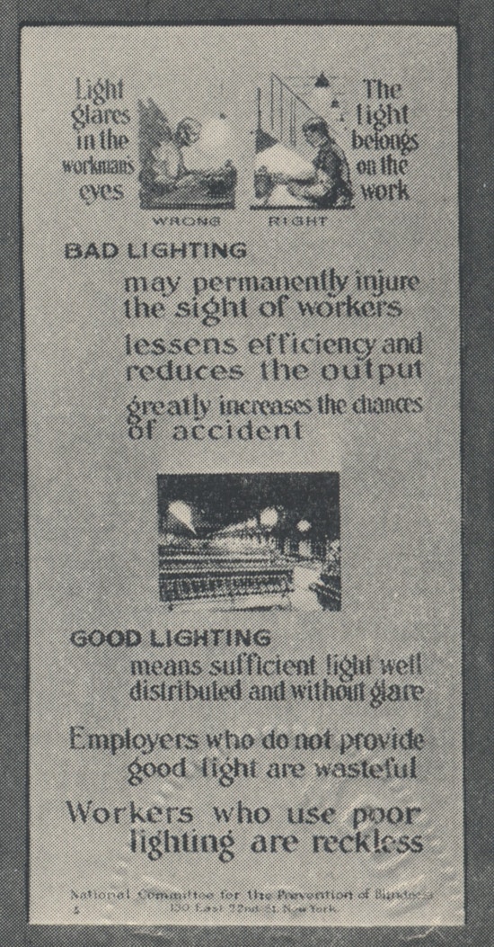 Poster showing good and bad lighting in the workplace.