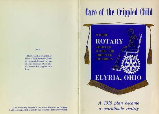 Front and back covers of Elyria Rotary Club pamphlet about Gates Hospital for Crippled Children.