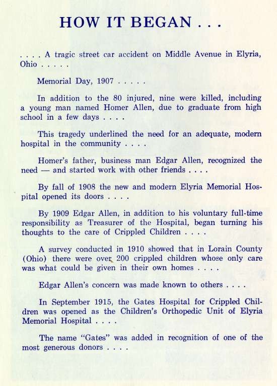 Story of Edgar Allen's involvement in Gates Hospital for Crippled Children.