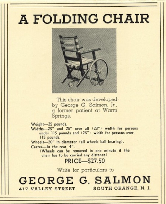 An advertsiement for a folding wheelchair.