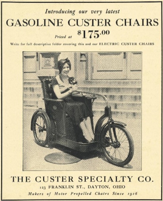Advertisement for a gasoline-powered wheelchair.