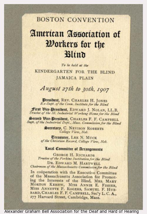 disability history museum--American Association Of Workers For The Blind  Boston Convention Program